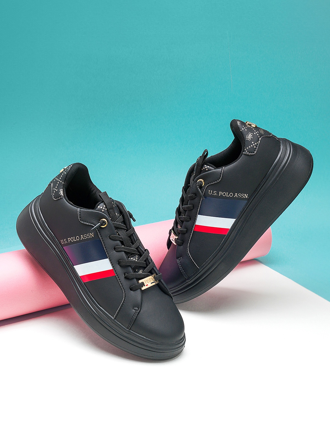 

U S Polo Assn Women Black Lace-Ups PU Sneakers