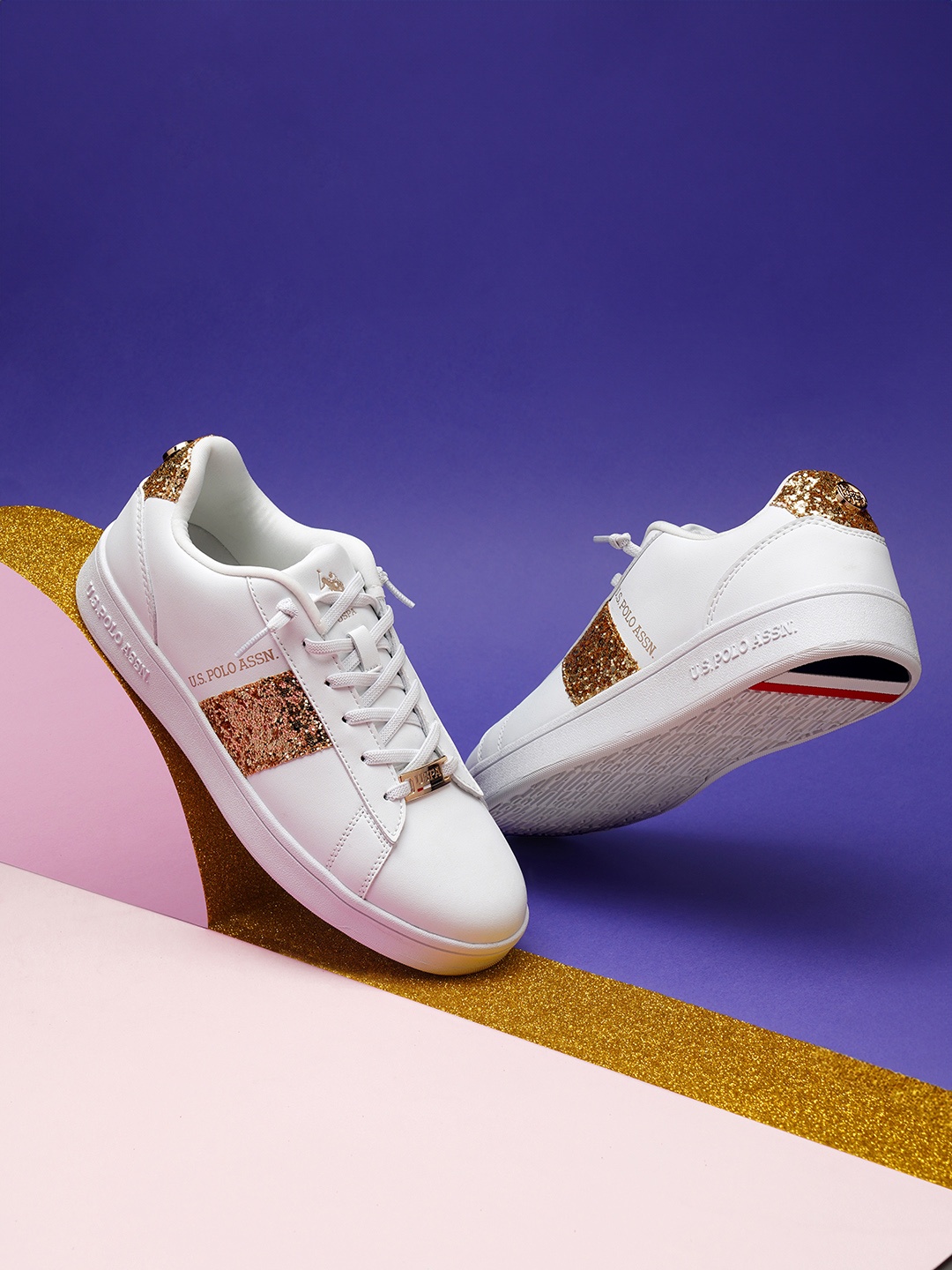 

U S Polo Assn Women Off White Colourblocked PU Sneakers
