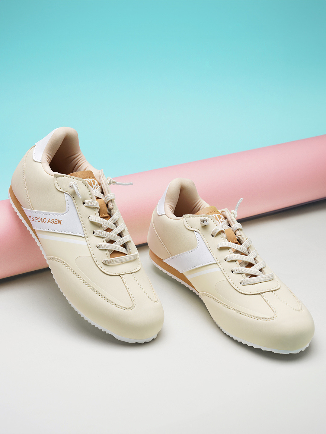 

U S Polo Assn Women Nude Coloured PU Lace Up Sneakers
