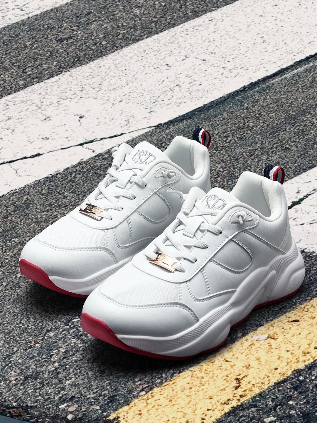 

U S Polo Assn Women Off White PU Lace Up Sneakers
