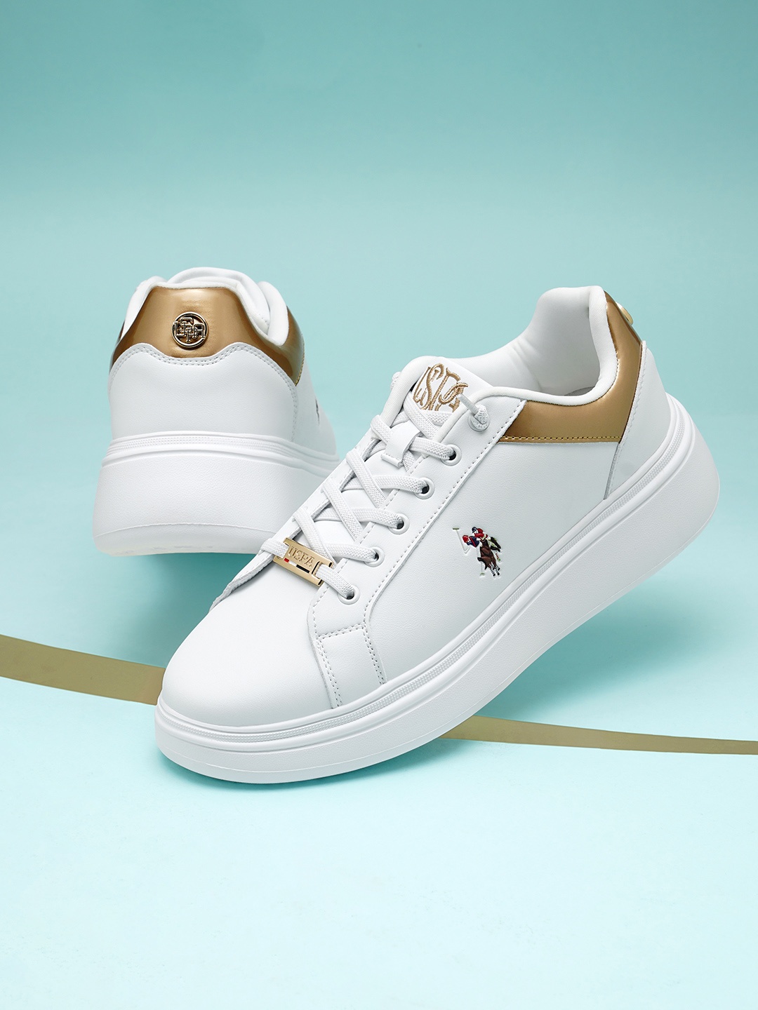 

U S Polo Assn Women Off White Colourblocked Sneakers