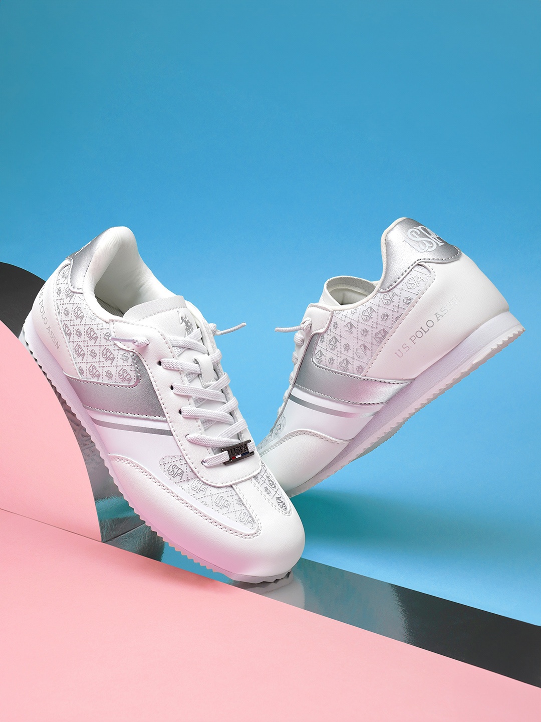 

U S Polo Assn Women White Colourblocked PU Sneakers