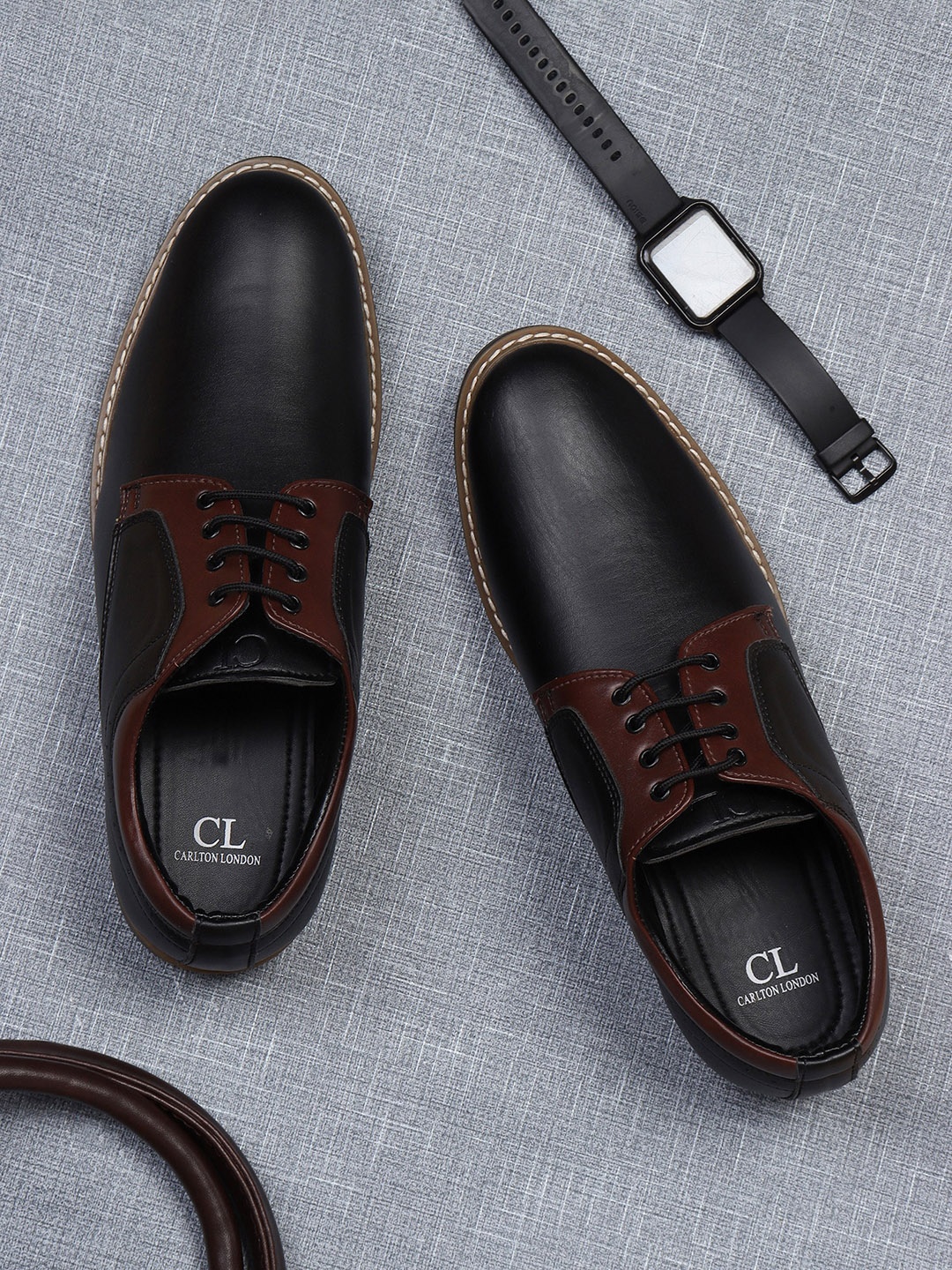 

Carlton London Men Black & Coffee Brown Synthetic Casual Derbys