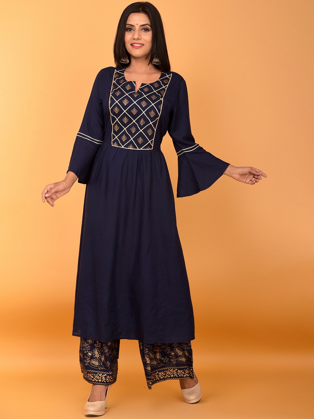 

misbis Women Blue Ethnic Motifs rayon Kurta with Palazzos Set