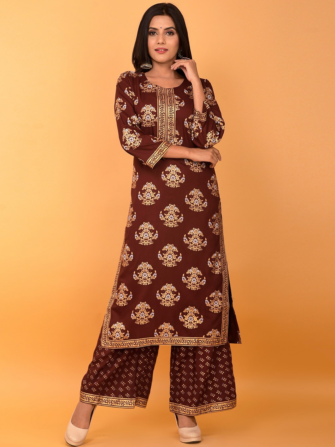 

misbis Women Maroon Ethnic Motifs Printed Kurta with Palazzos