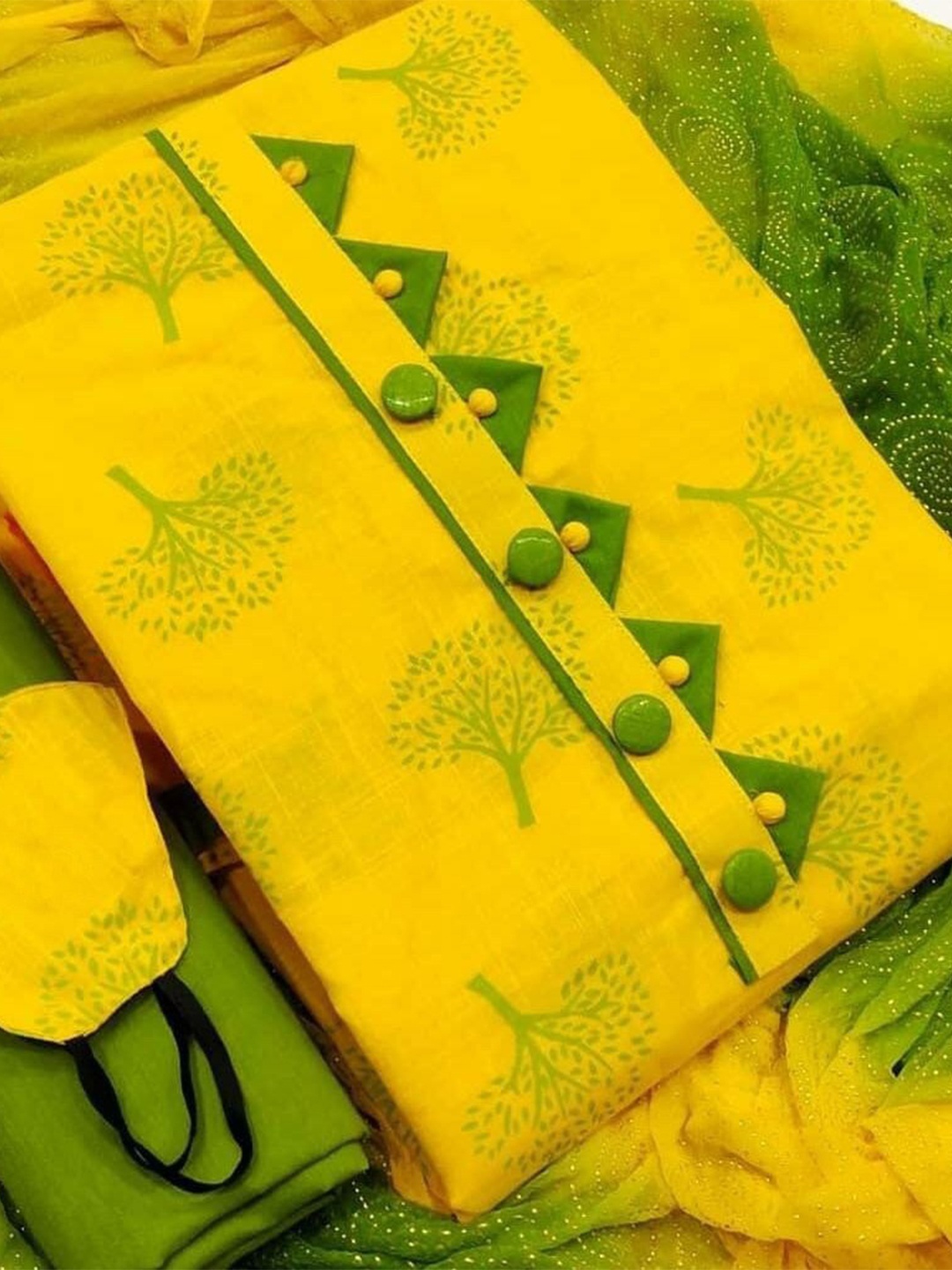

MORLY Yellow & Green Printed Unstitched Dress Material