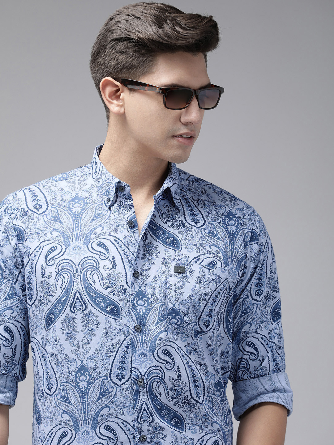 

THE BEAR HOUSE Men Blue Slim Fit Printed Casual Shirt