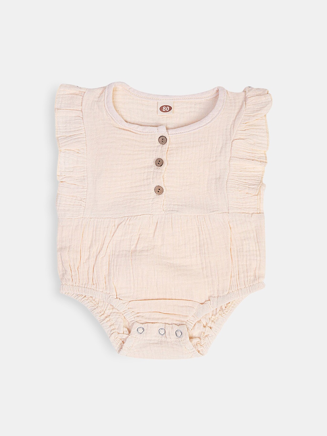 

Hopscotch Infant Girls Cream Coloured Solid Cotton Rompers
