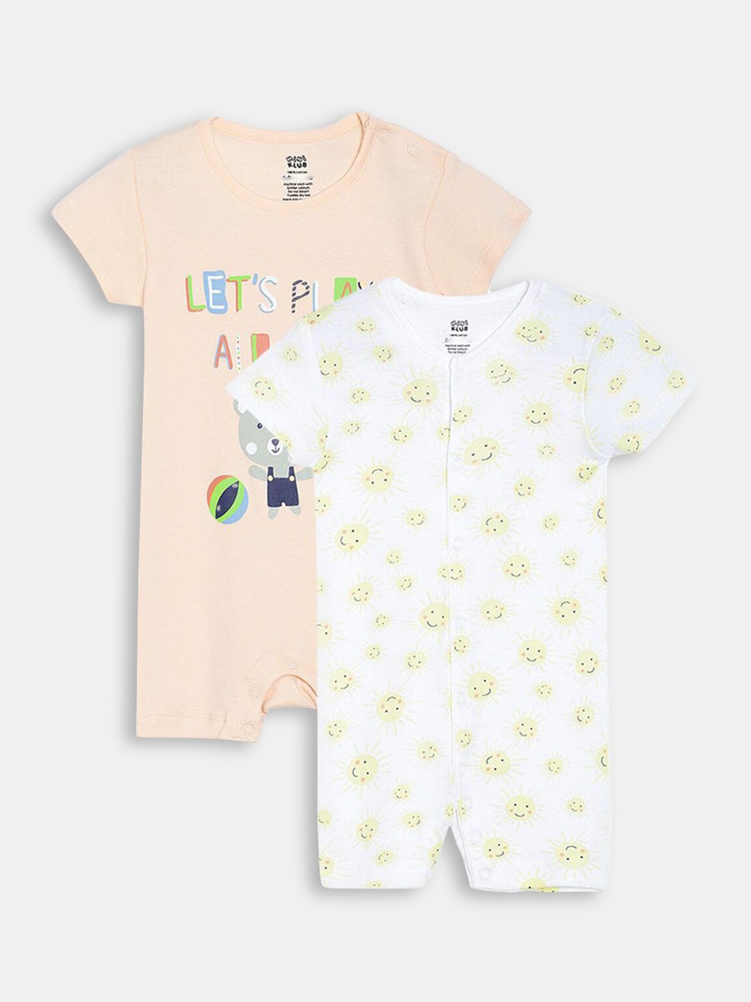 

Hopscotch Boys Pack of 2 Cream Printed Pure Cotton Rompers