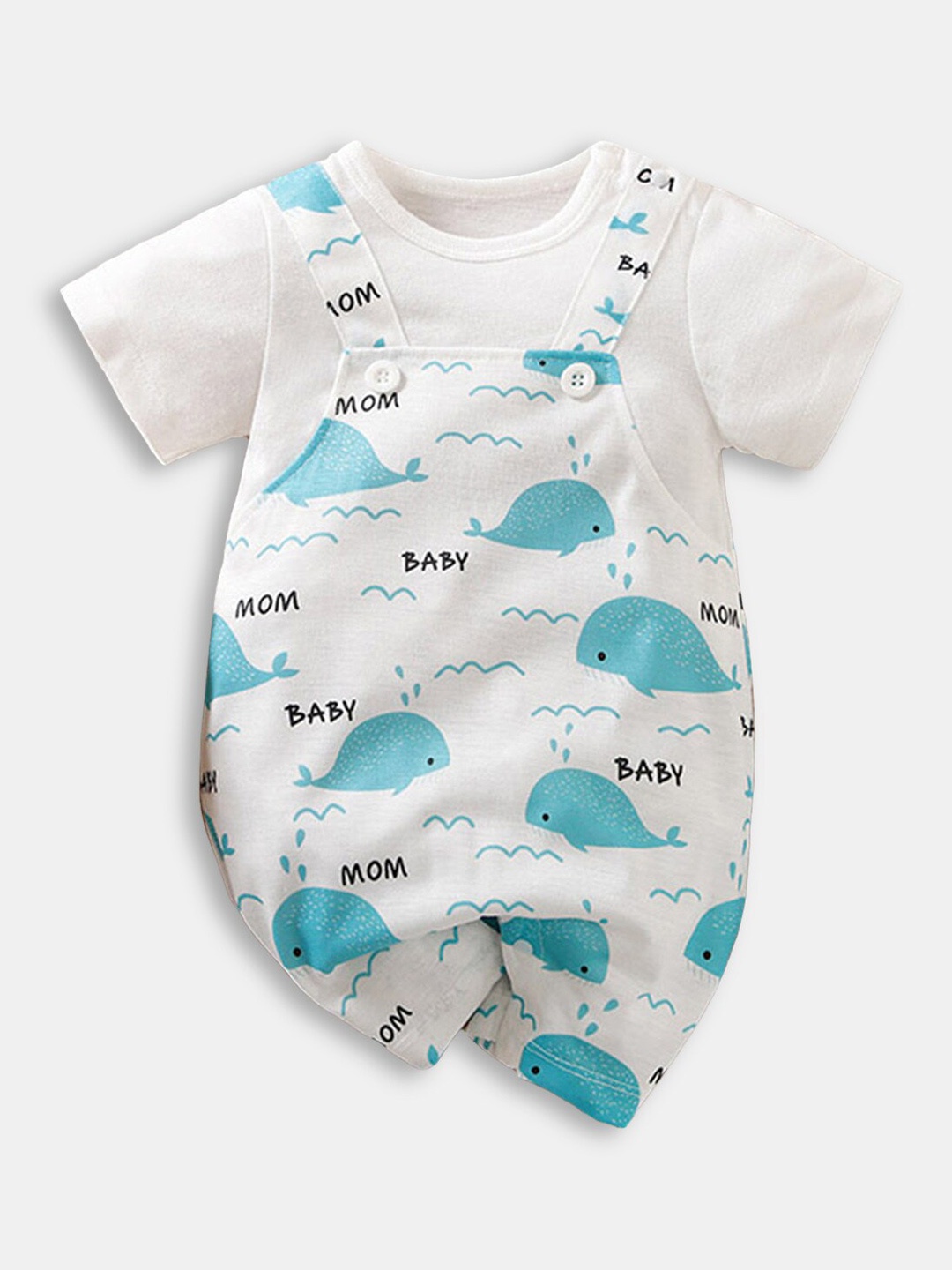

Hopscotch Infant Boys White All-Over Printed Rompers