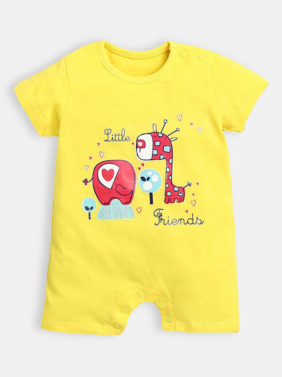 

Hopscotch Infant Girls Yellow Printed Cotton Rompers