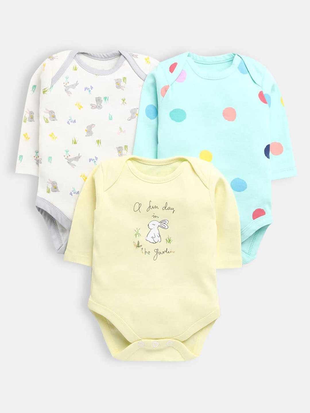 

Hopscotch Infants Pack of 3 Yellow , Blue White Printed Onesies