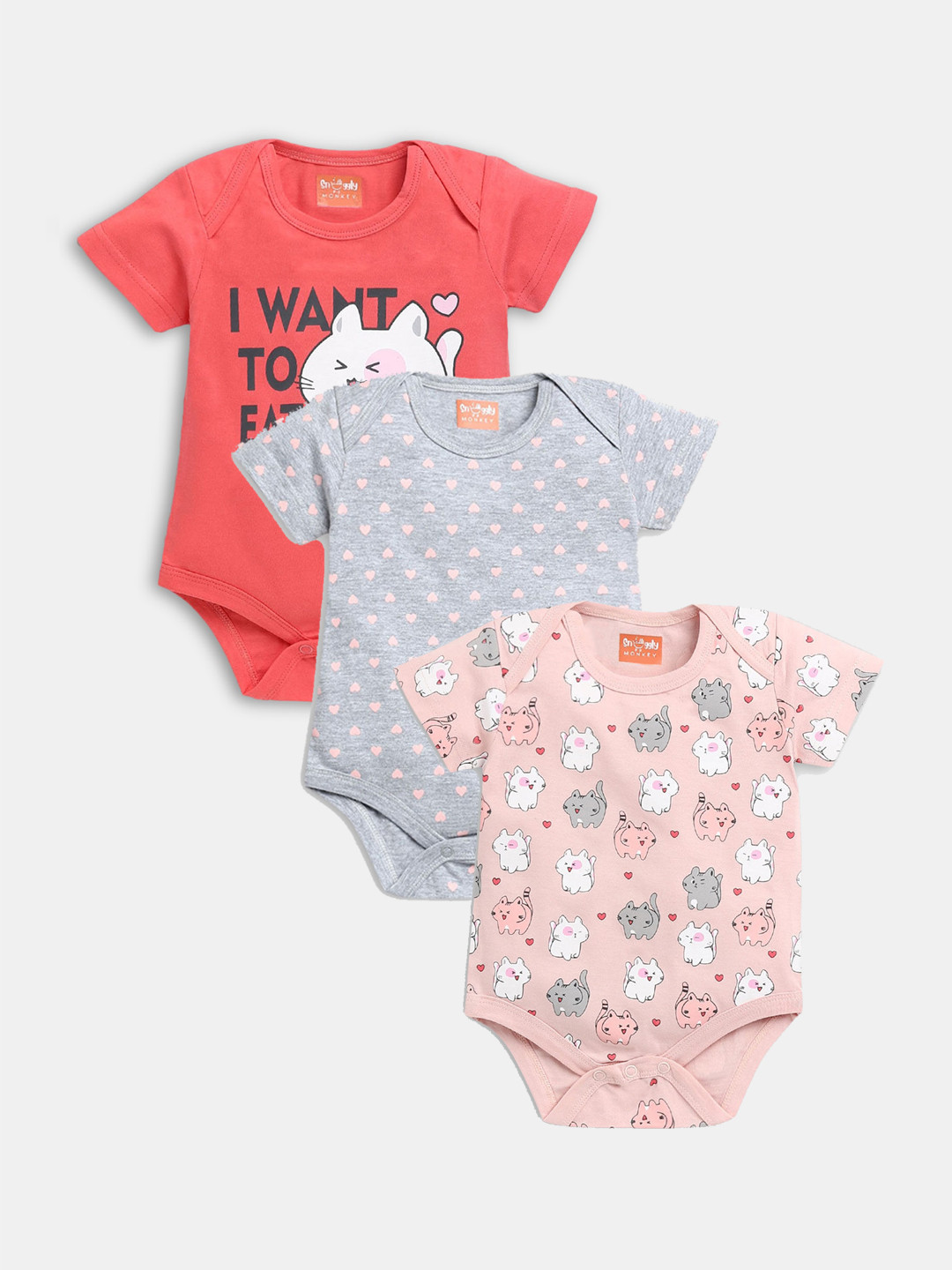 

Hopscotch Boys Pack Of 3 Printed Cotton Bodysuits, Grey