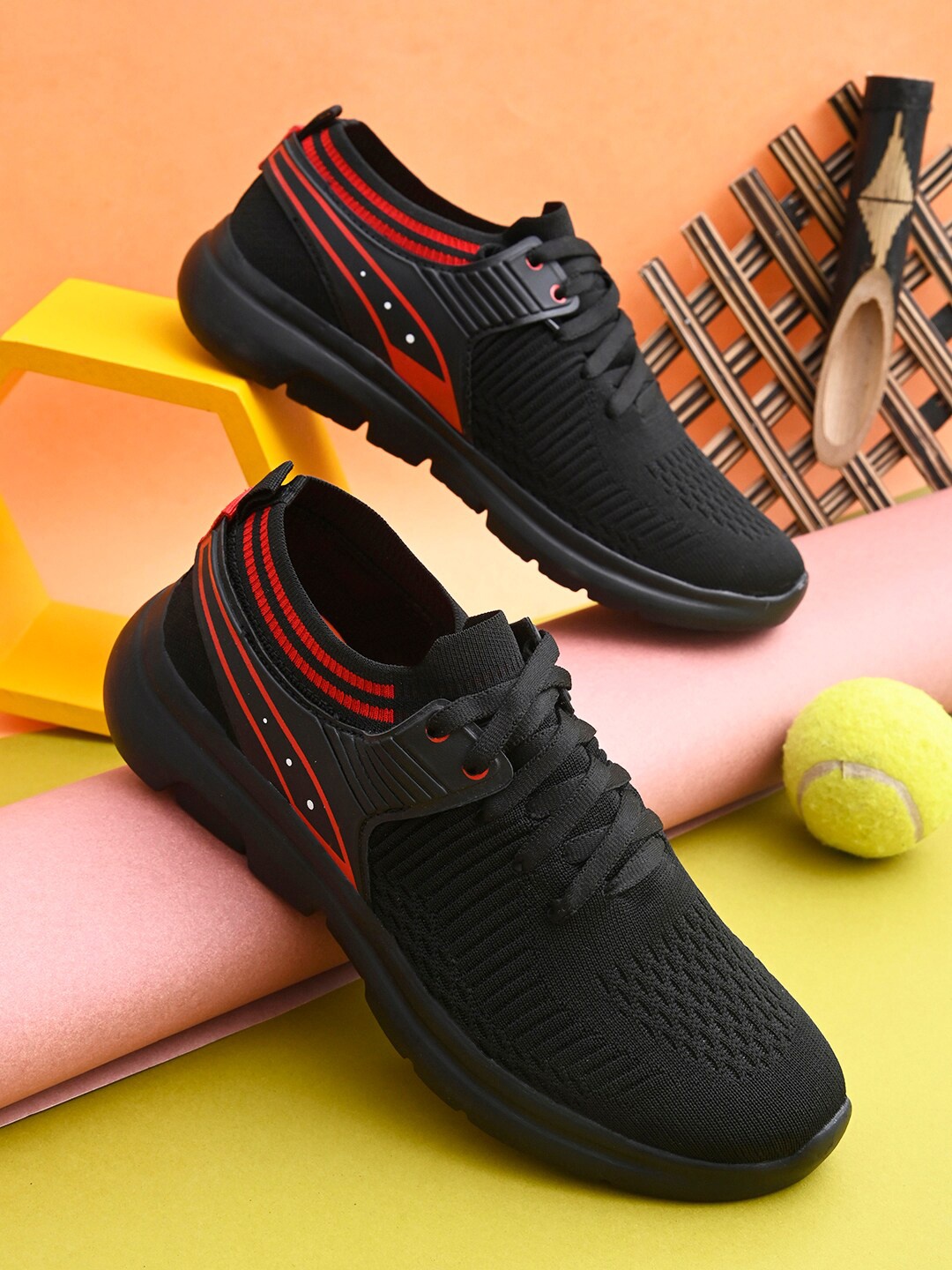 

Mast & Harbour Men Black Mesh Running Non-Marking Shoes