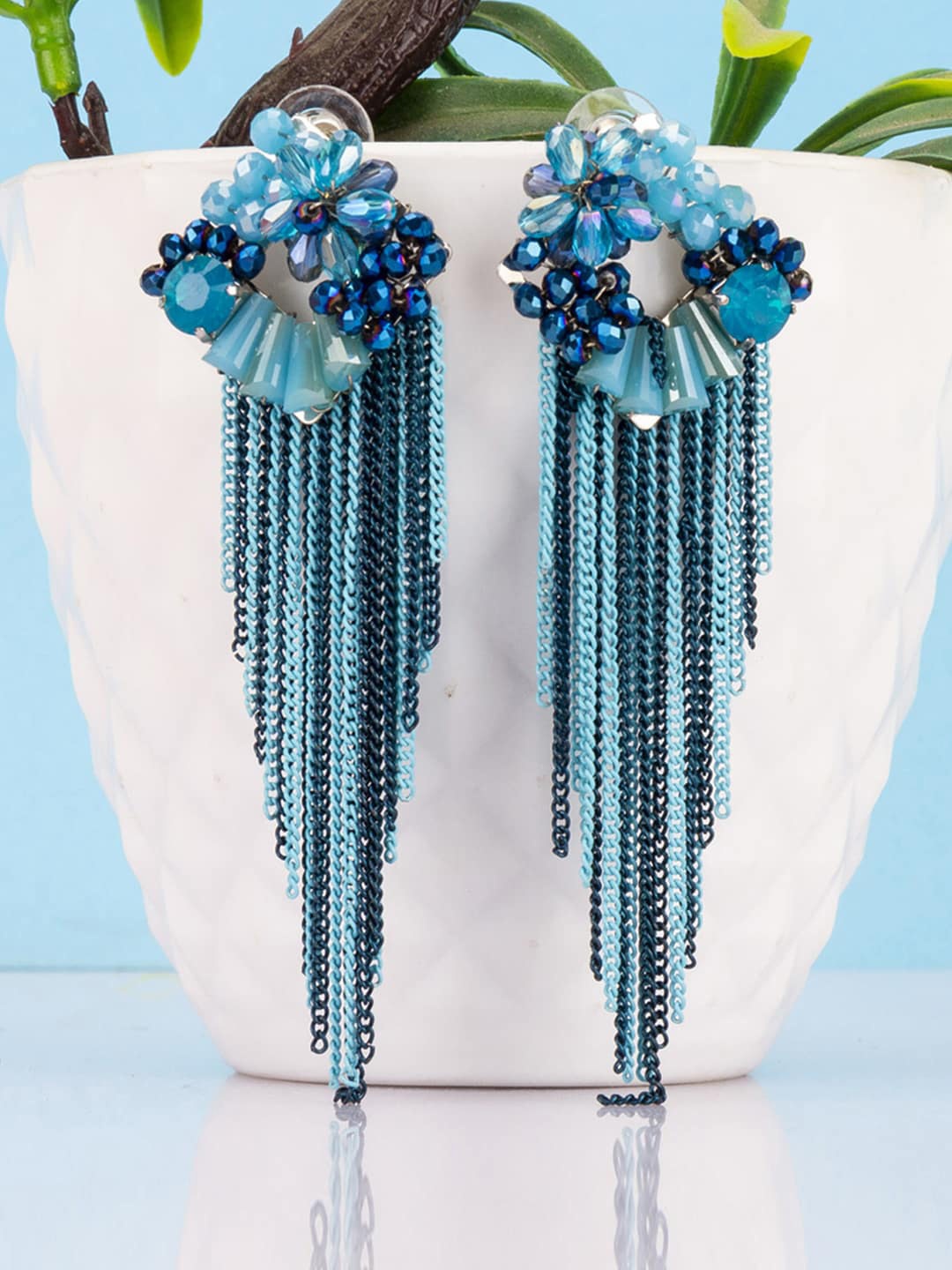 

Designs By Jewels Galaxy Blue & Rhodium-Plated Contemporary Drop Earrings