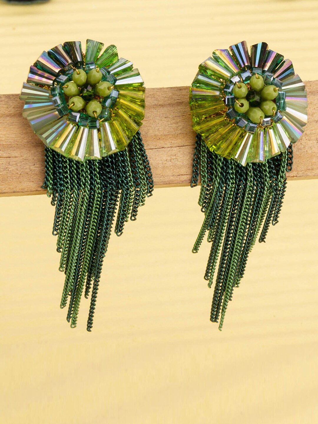 Designs By Jewels Galaxy Women Green Gold-Plated Contemporary Drop Earrings