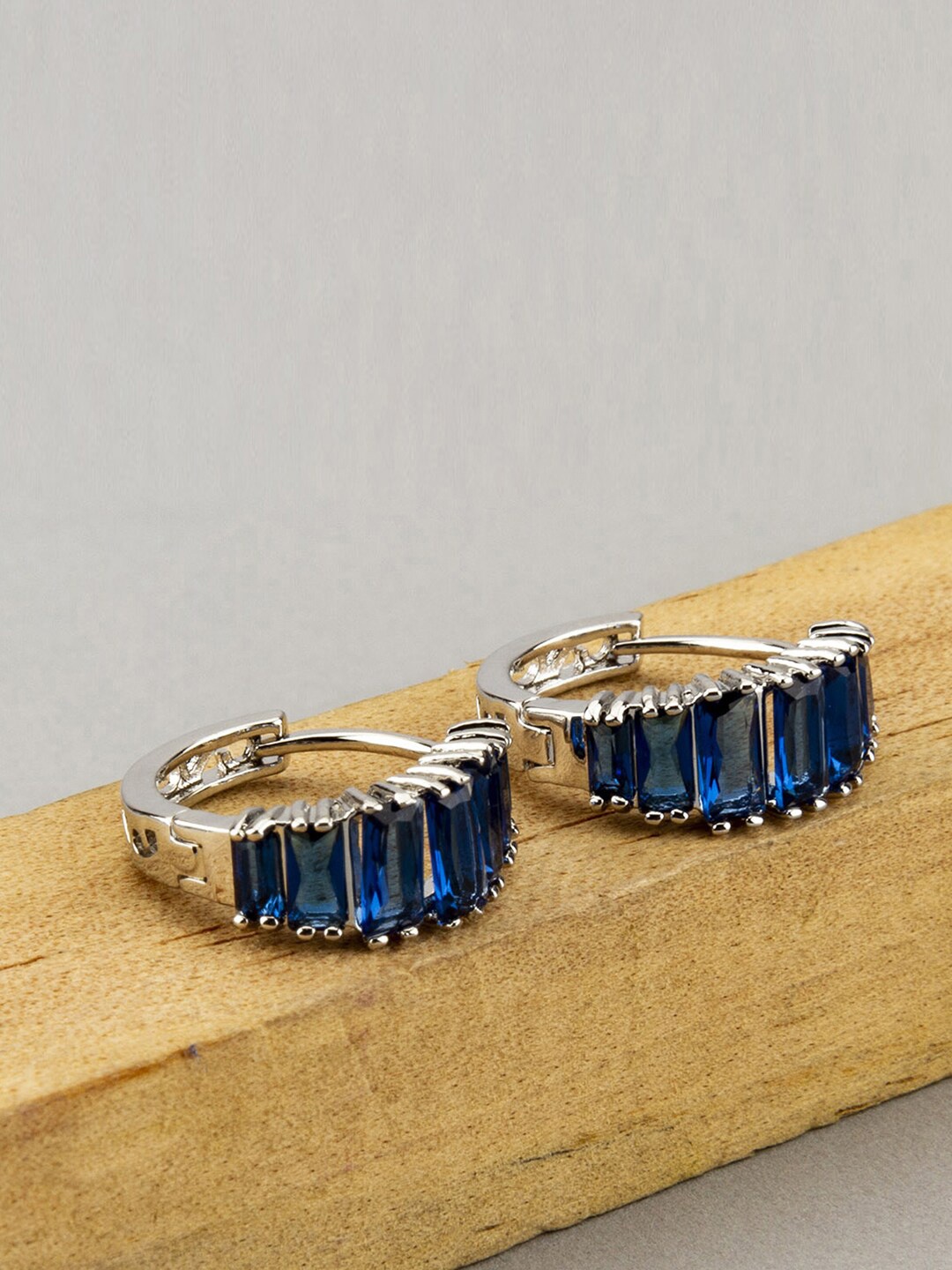 

Designs By Jewels Galaxy Navy Blue & Rhodium-Plated Contemporary Hoop Earrings