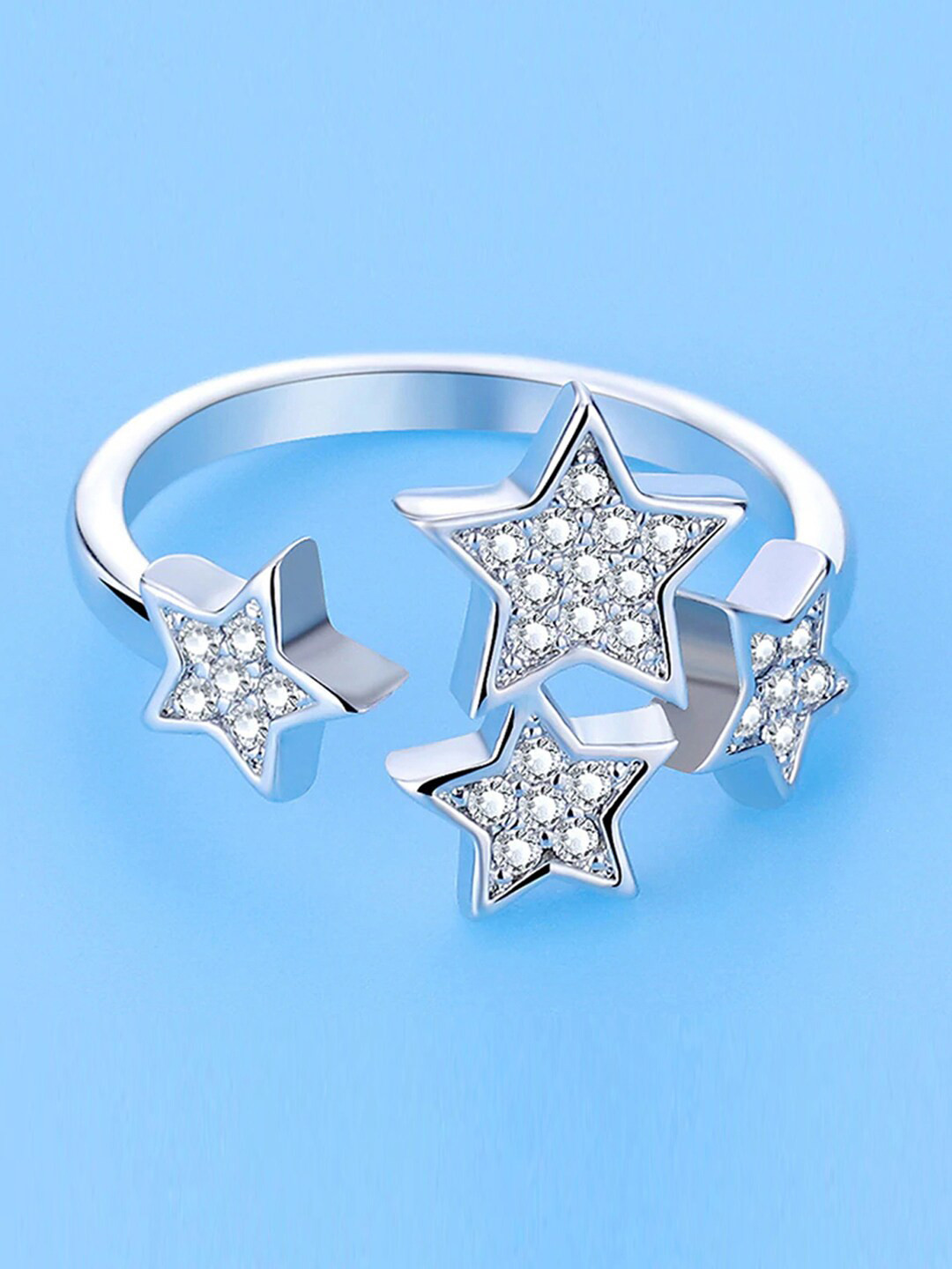 

Designs By Jewels Galaxy Silver-Plated Silver-Toned CZ Studded Adjustable Finger Ring