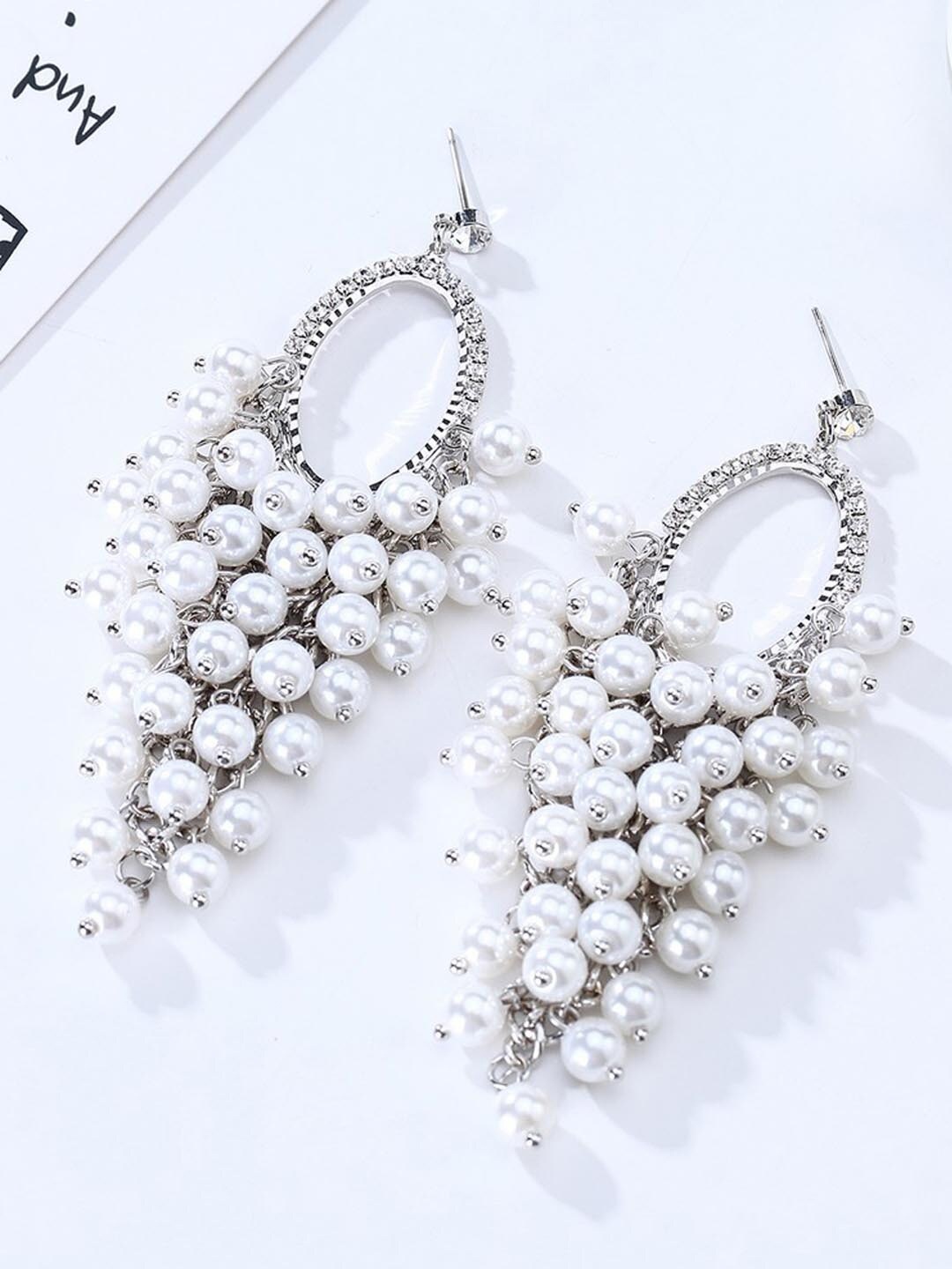 

Designs By Jewels Galaxy Silver Plated & White Contemporary Drop Earrings