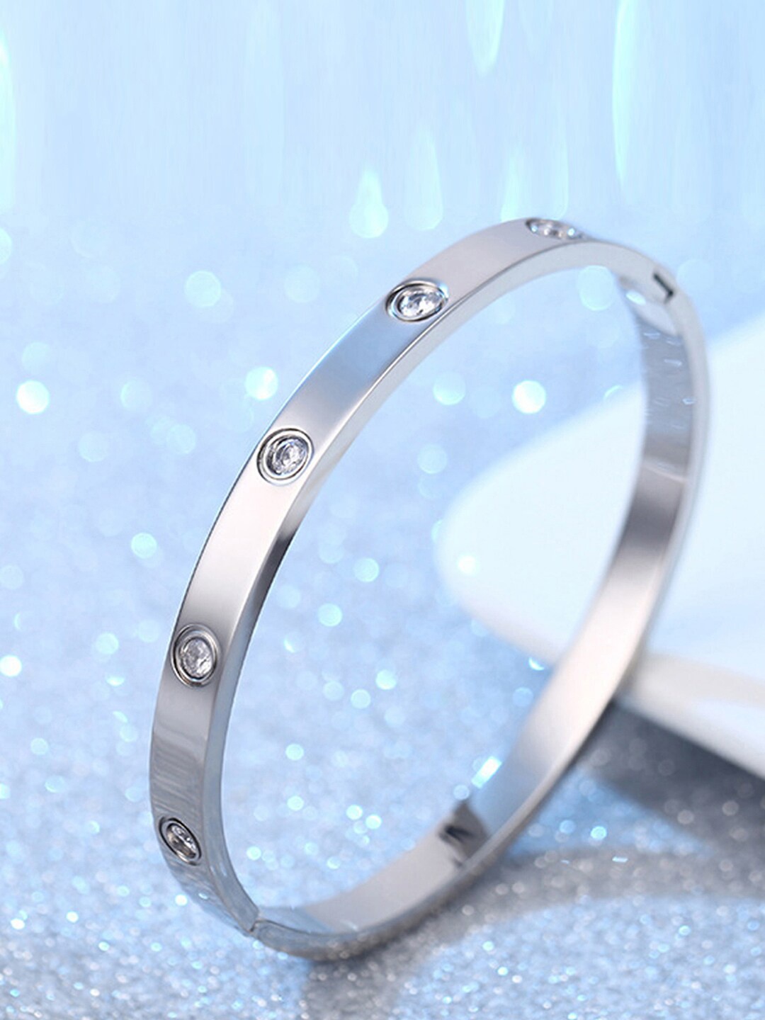 

Designs By Jewels Galaxy Women Silver-Toned American Diamond Silver-Plated Kada Bracelet