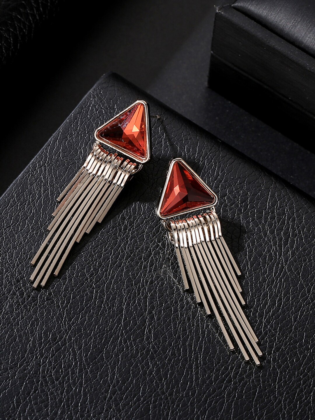 

Designs By Jewels Galaxy Red & Gold-Toned Contemporary Drop Earrings