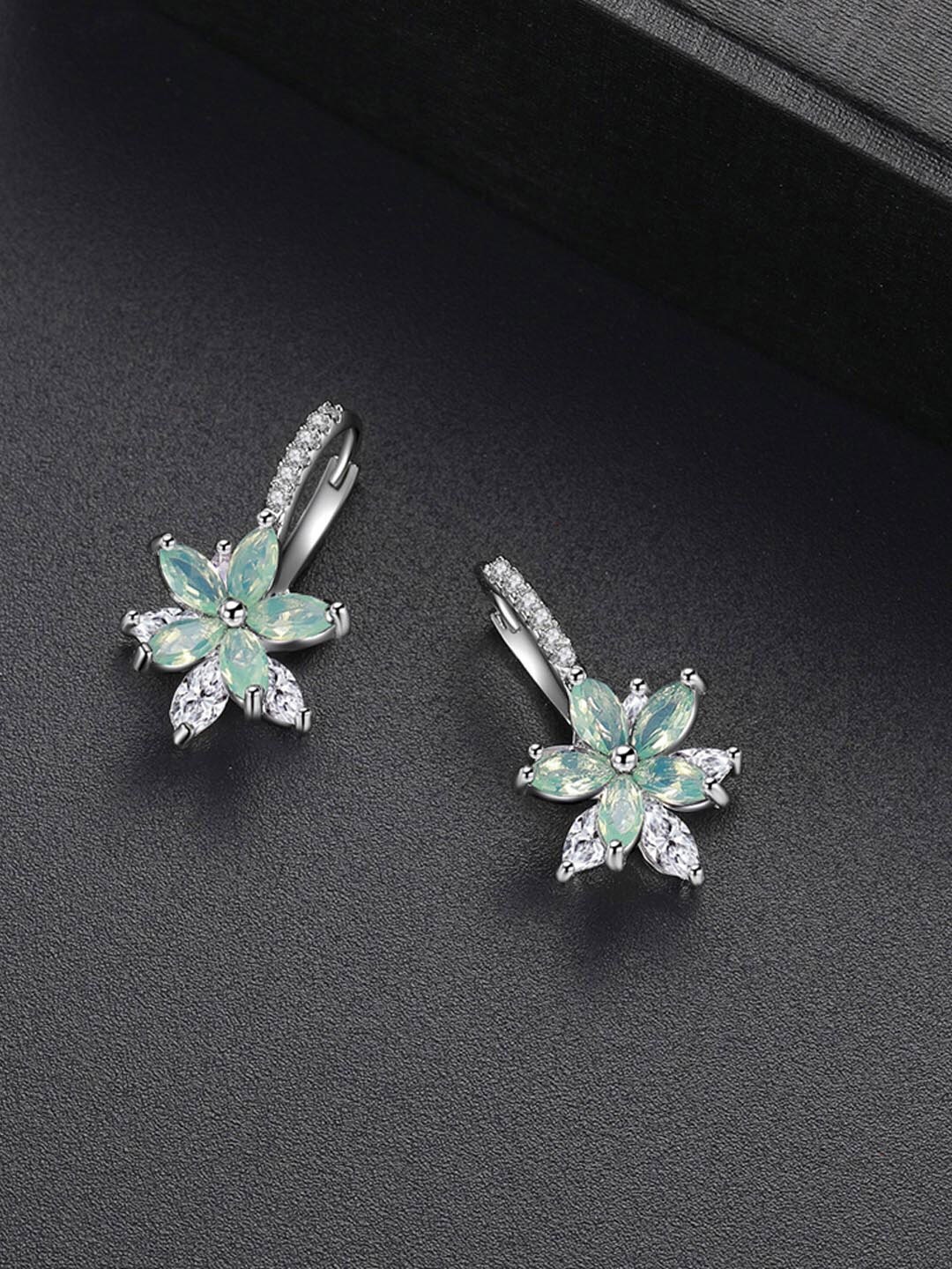 

Designs By Jewels Galaxy Sea Green & Silver-Toned Contemporary Drop Earrings