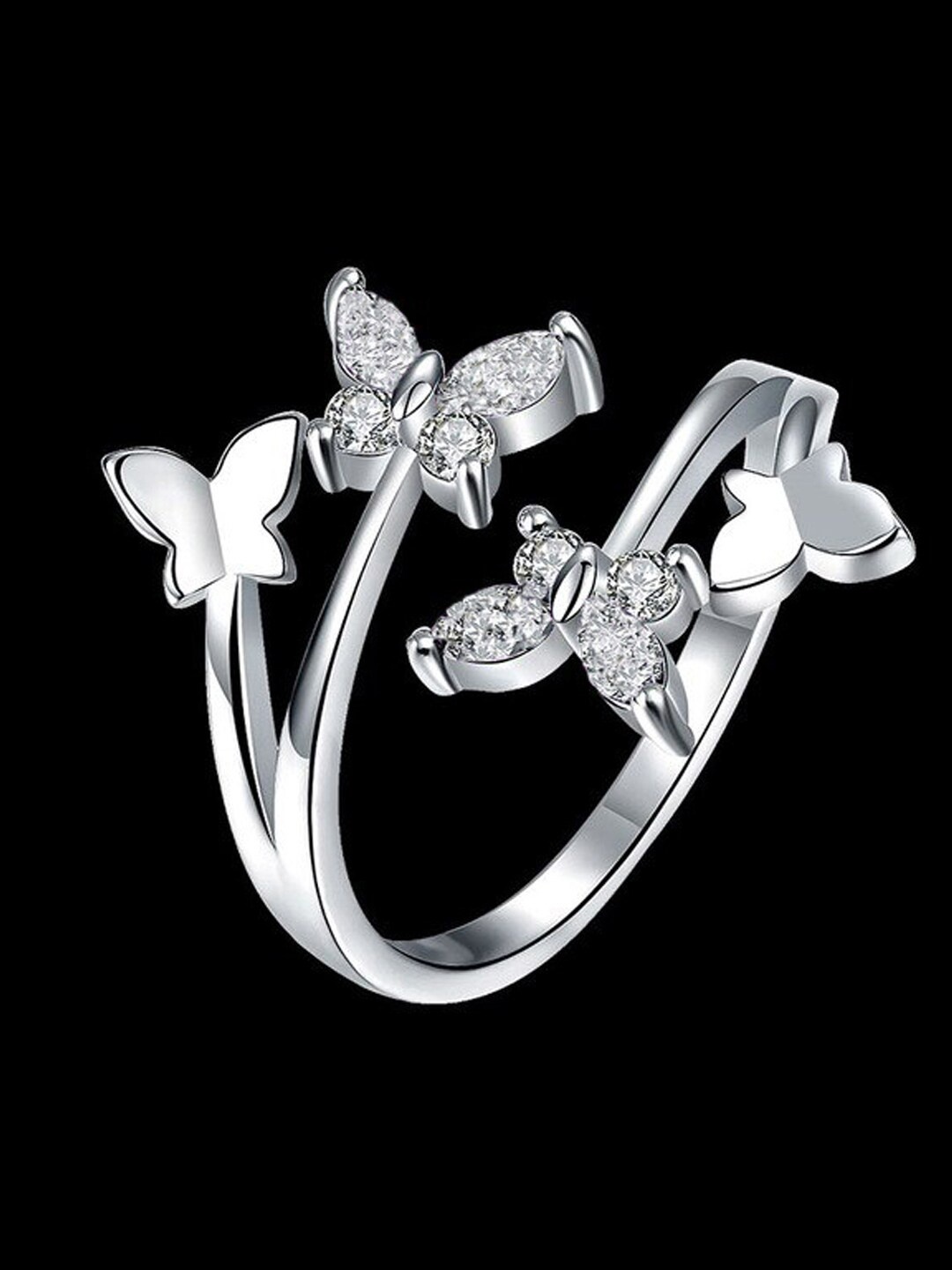 Designs By Jewels Galaxy Silver-Plated & Stone Studded Adjustable Finger Ring