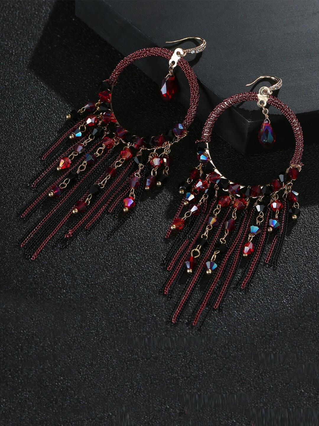 

Designs By Jewels Galaxy Maroon Contemporary Drop Earrings