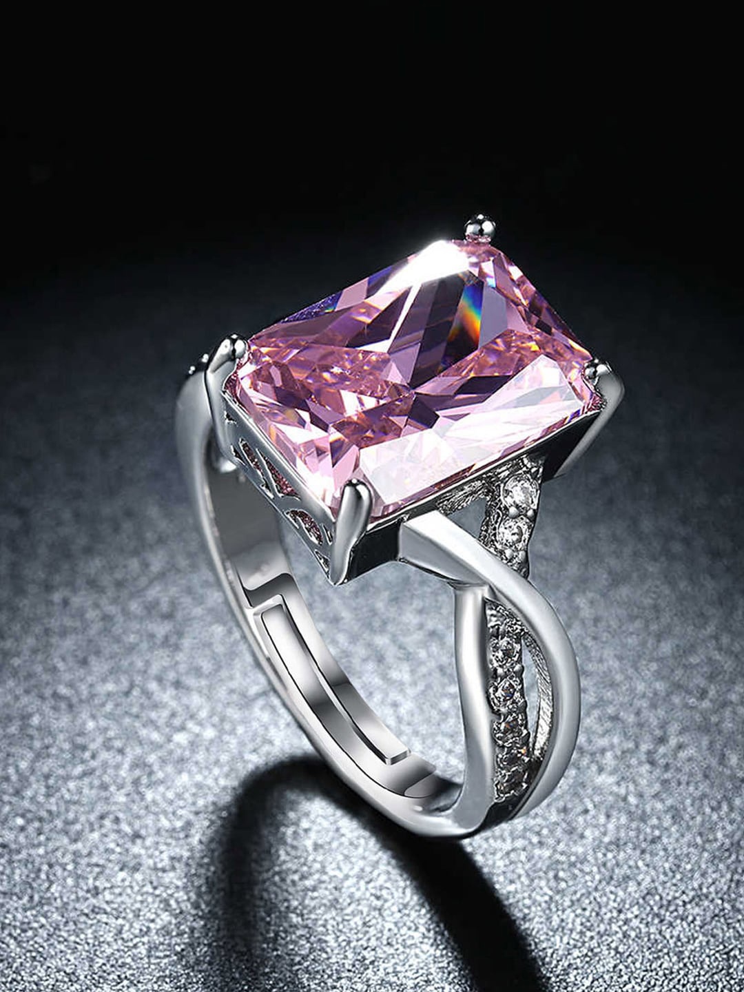 

Designs By Jewels Galaxy Women Pink Silver-Plated CZ Stone-Studded Ring