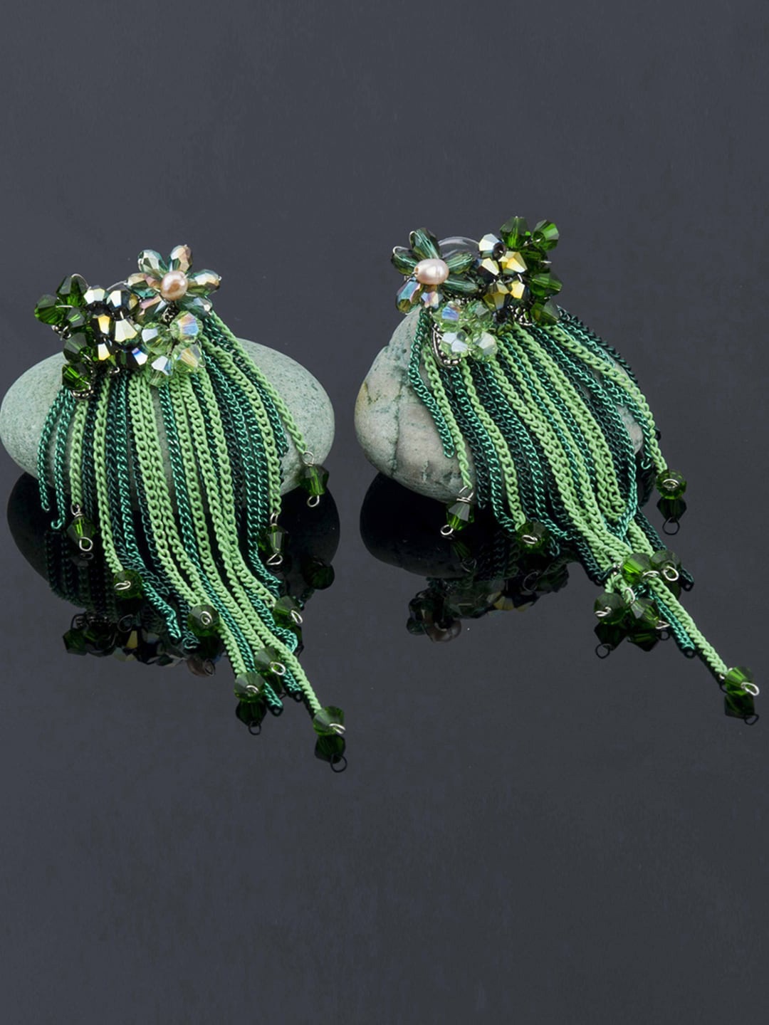 

Designs By Jewels Galaxy Green & White Contemporary Drop Earrings