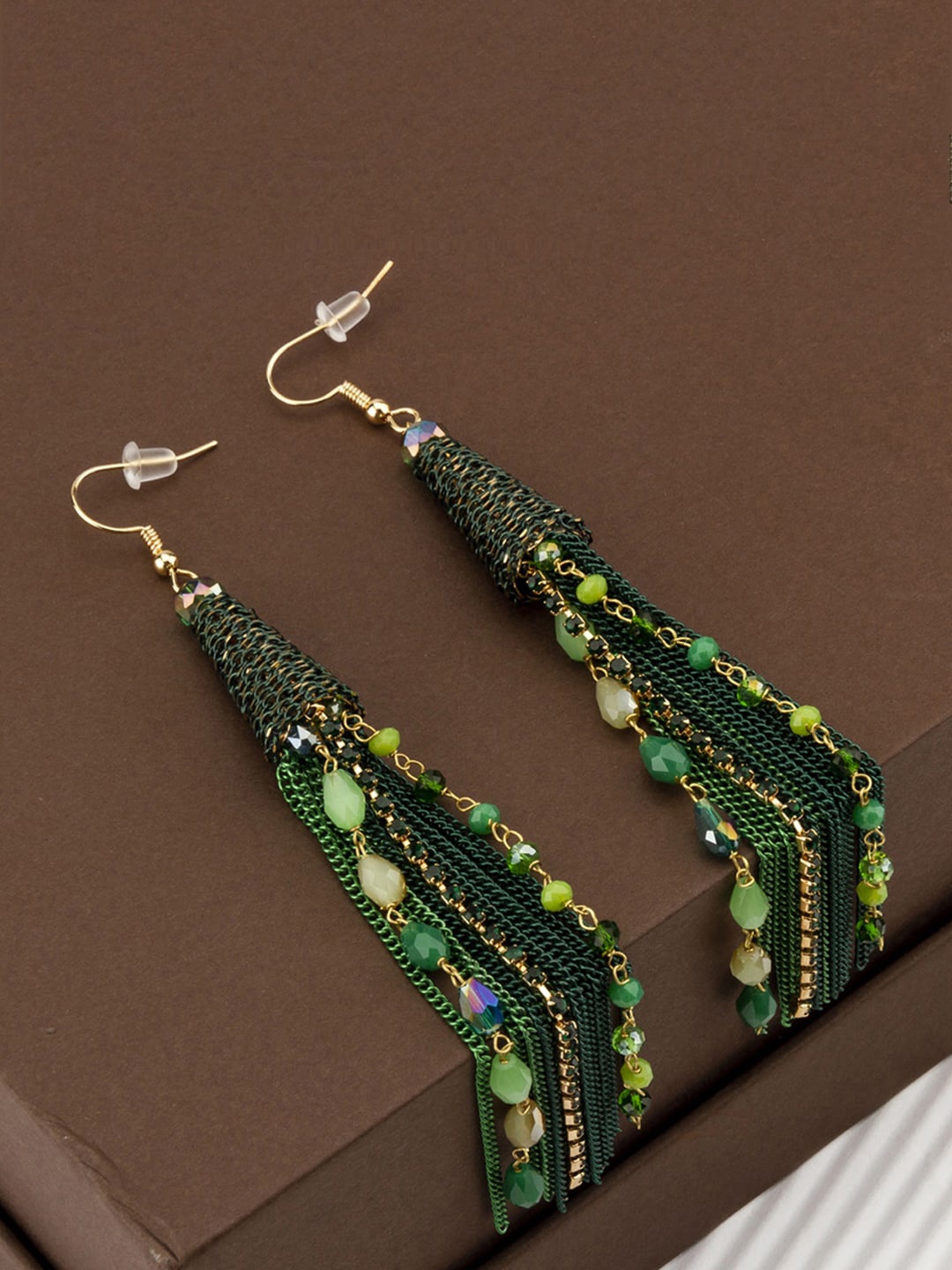 

Designs By Jewels Galaxy Green & Gold Plated Contemporary Drop Earrings