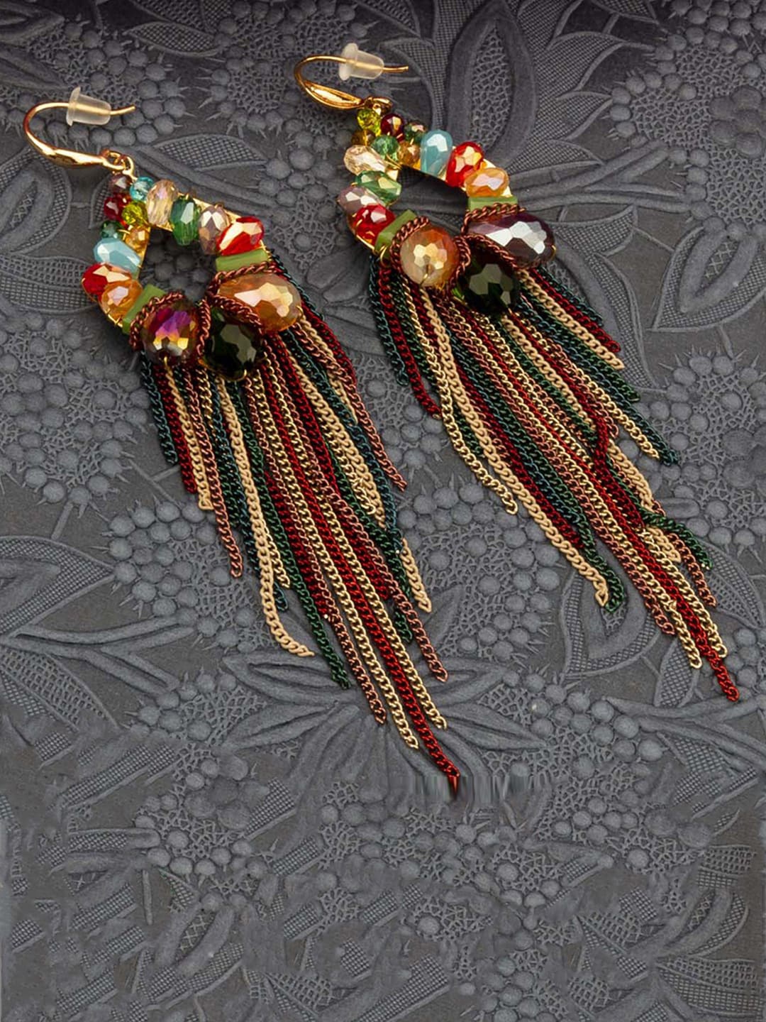 

Designs By Jewels Galaxy Women Multicoloured & Gold-Toned Contemporary Drop Earrings, Multi