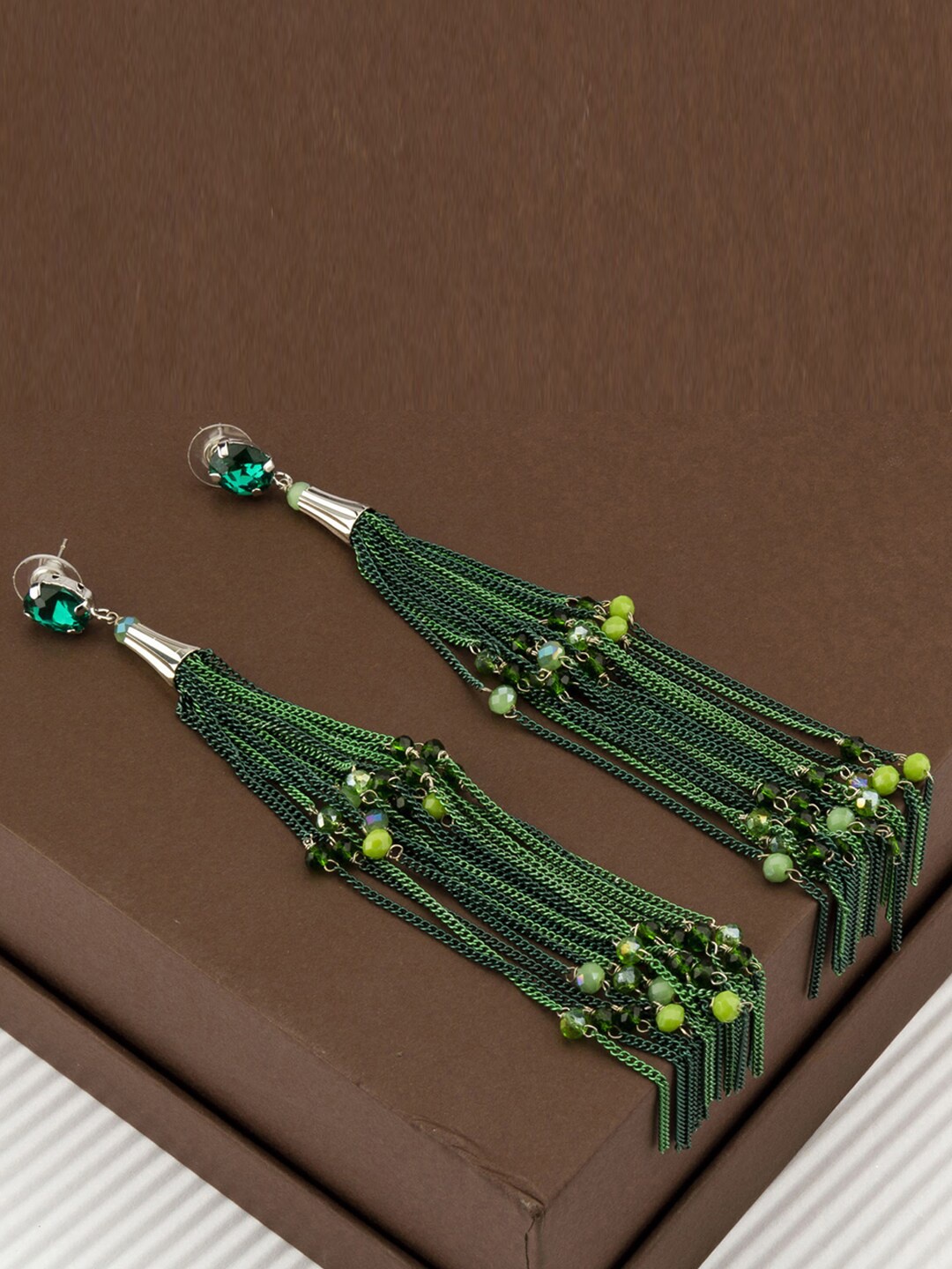 

Designs By Jewels Galaxy Green Contemporary Tasselled Drop Earrings