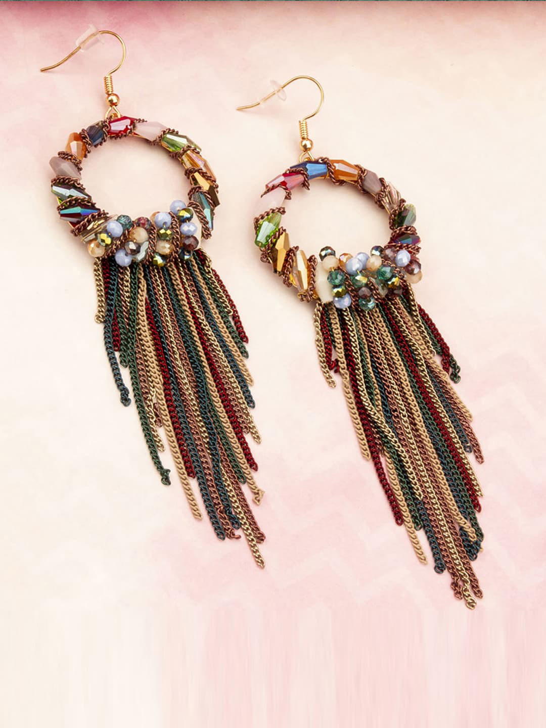 

Designs By Jewels Galaxy Brown & Maroon Contemporary Tasselled Drop Earrings