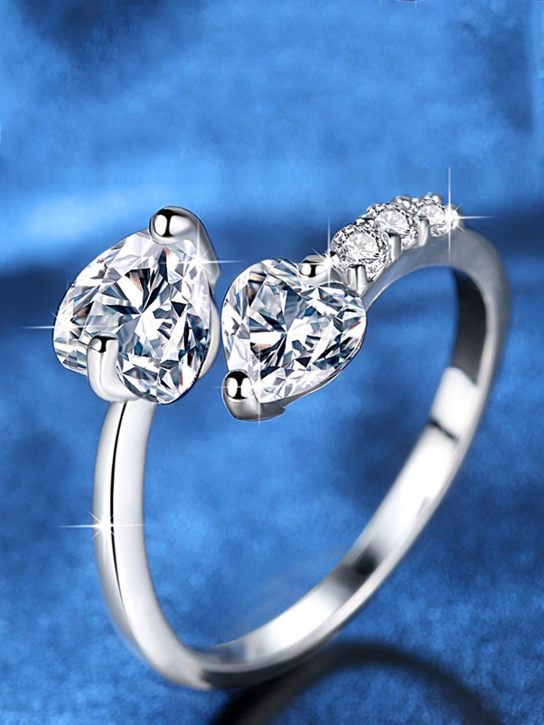 

Designs By Jewels Galaxy Silver-Plated White CZ Studded Adjustable Ring