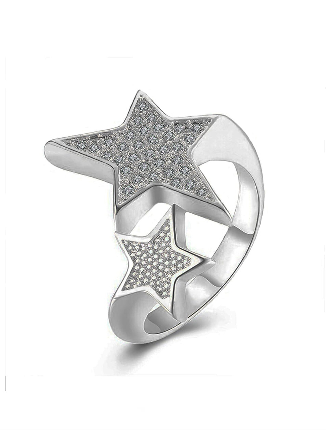 

Designs By Jewels Galaxy Silver-Plated White CZ-Studded Finger Ring