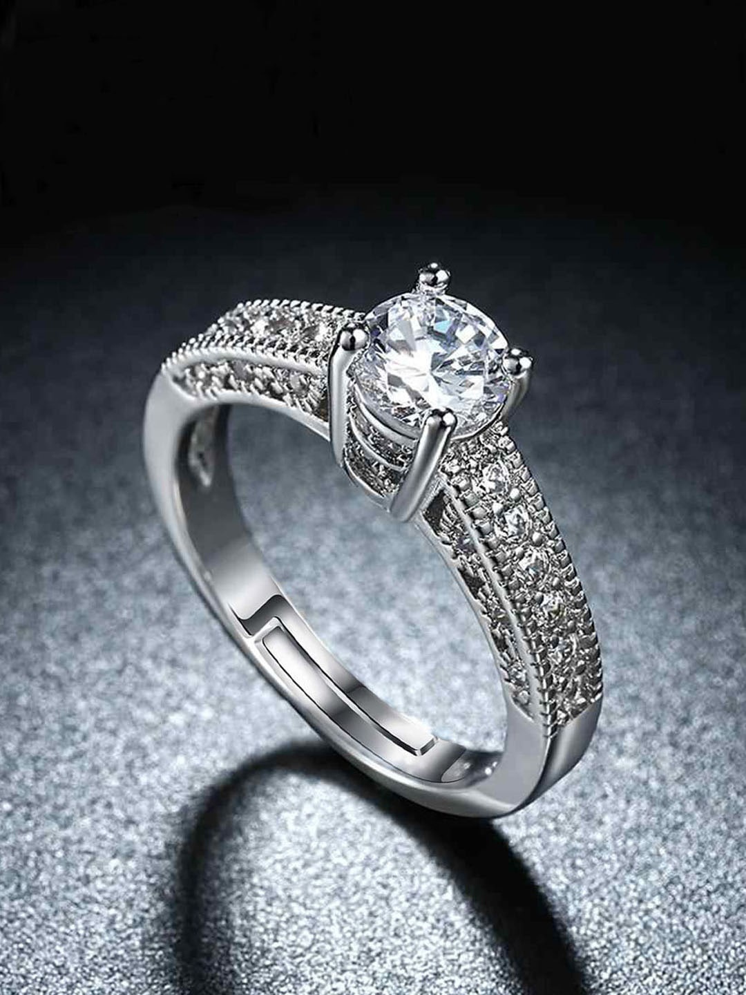 

Designs By Jewels Galaxy Silver-Plated White CZ Studded Adjustable Ring