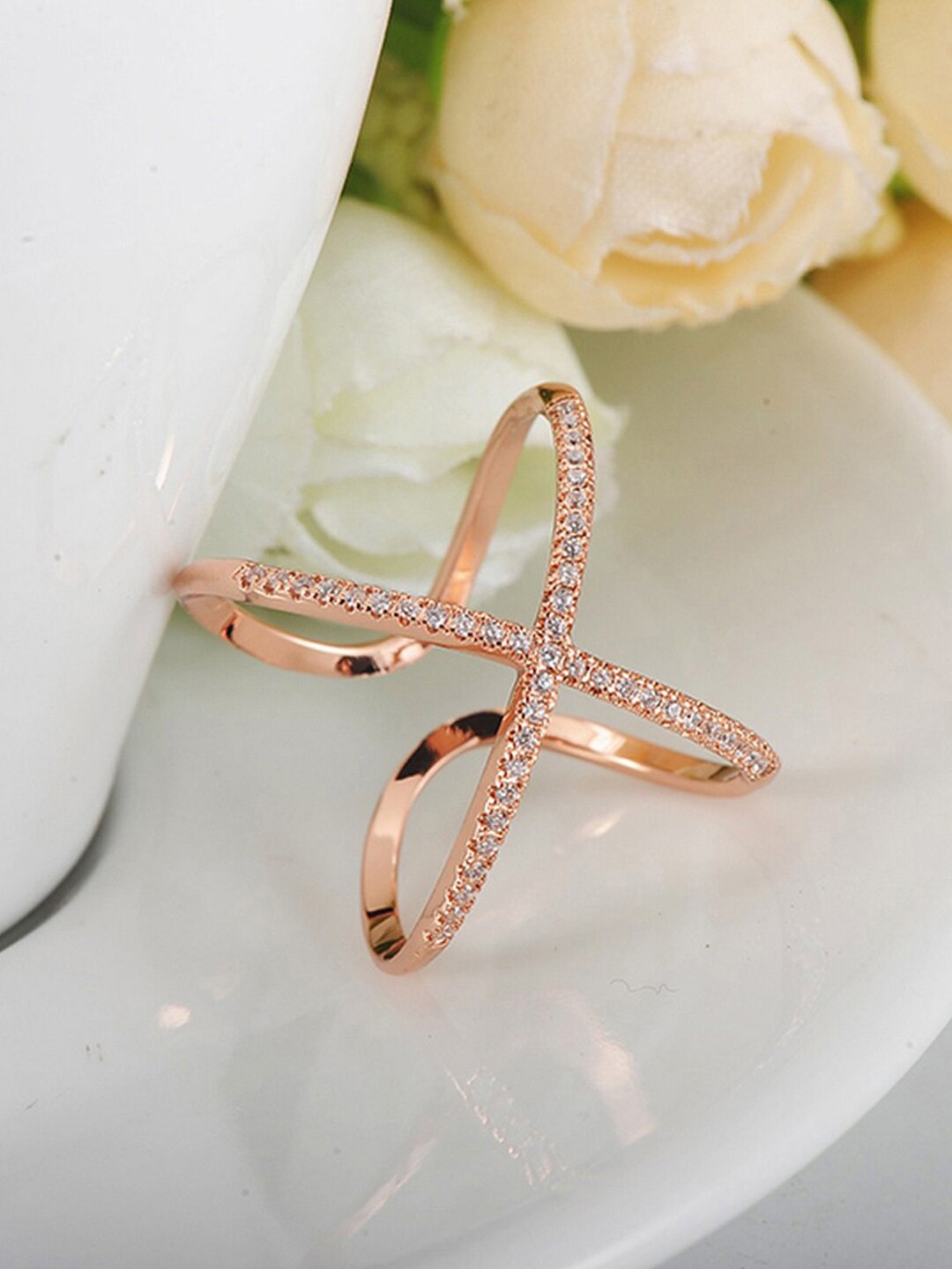 

Designs By Jewels Galaxy 18K Rose Gold-Plated & Toned White CZ Studded Finger Ring