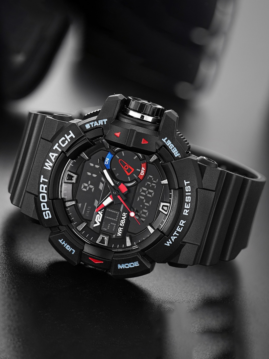 

V2A Men Black Bracelet Style Straps Digital Multi Function Waterproof Watch V2A-ADM8043