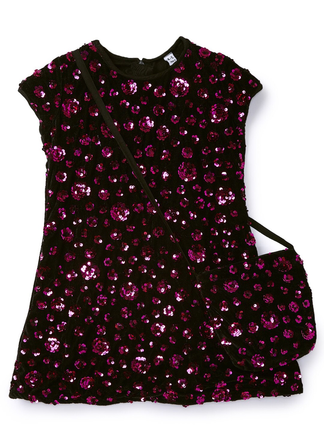 

HERE&NOW Girls Black & Pink Embellished Satin A-Line Dress