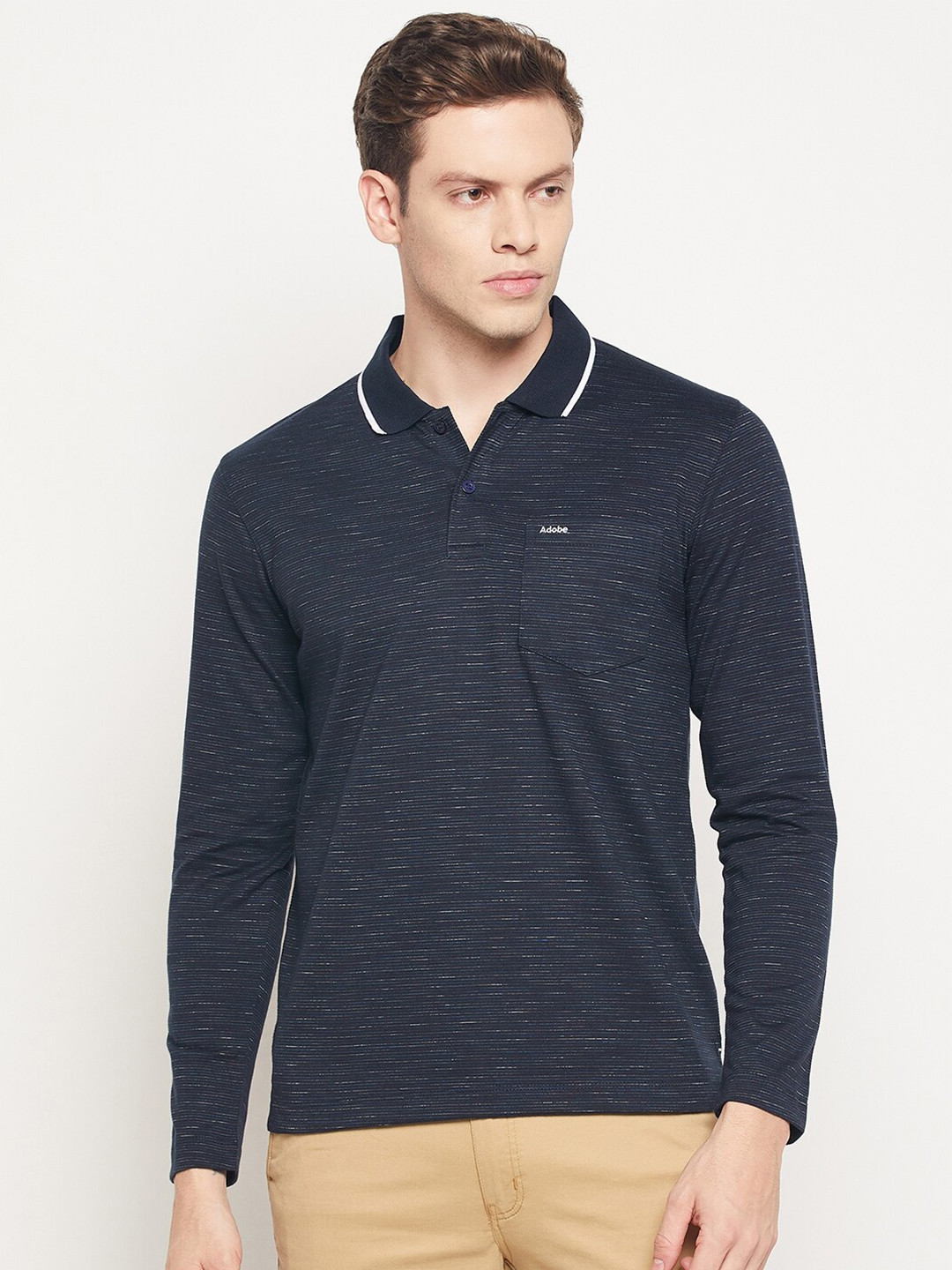 

Adobe Men Navy Blue Cotton Polo Collar T-shirt