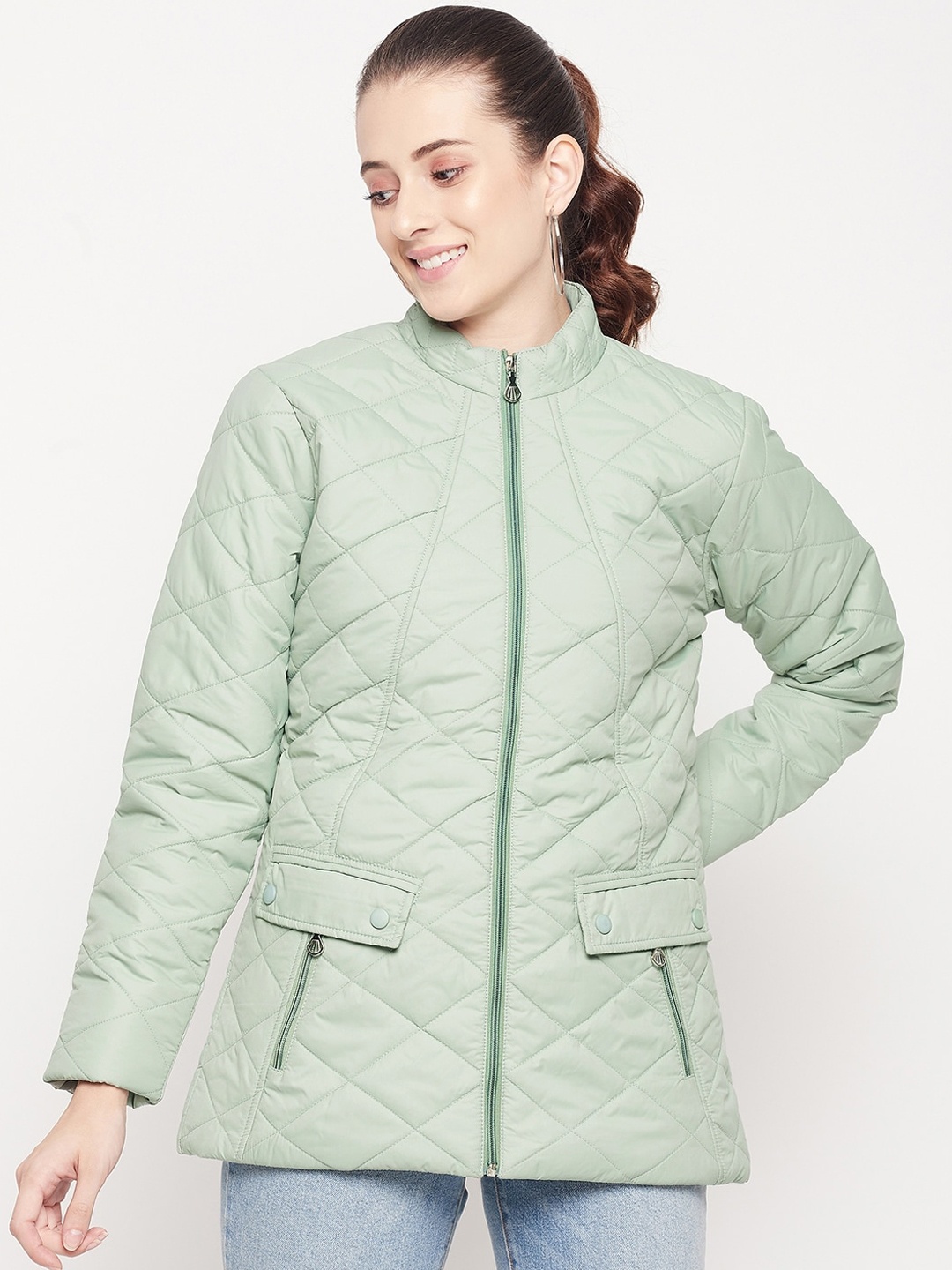 

Adobe Women Green Lightweight Longline Quilted Jacket