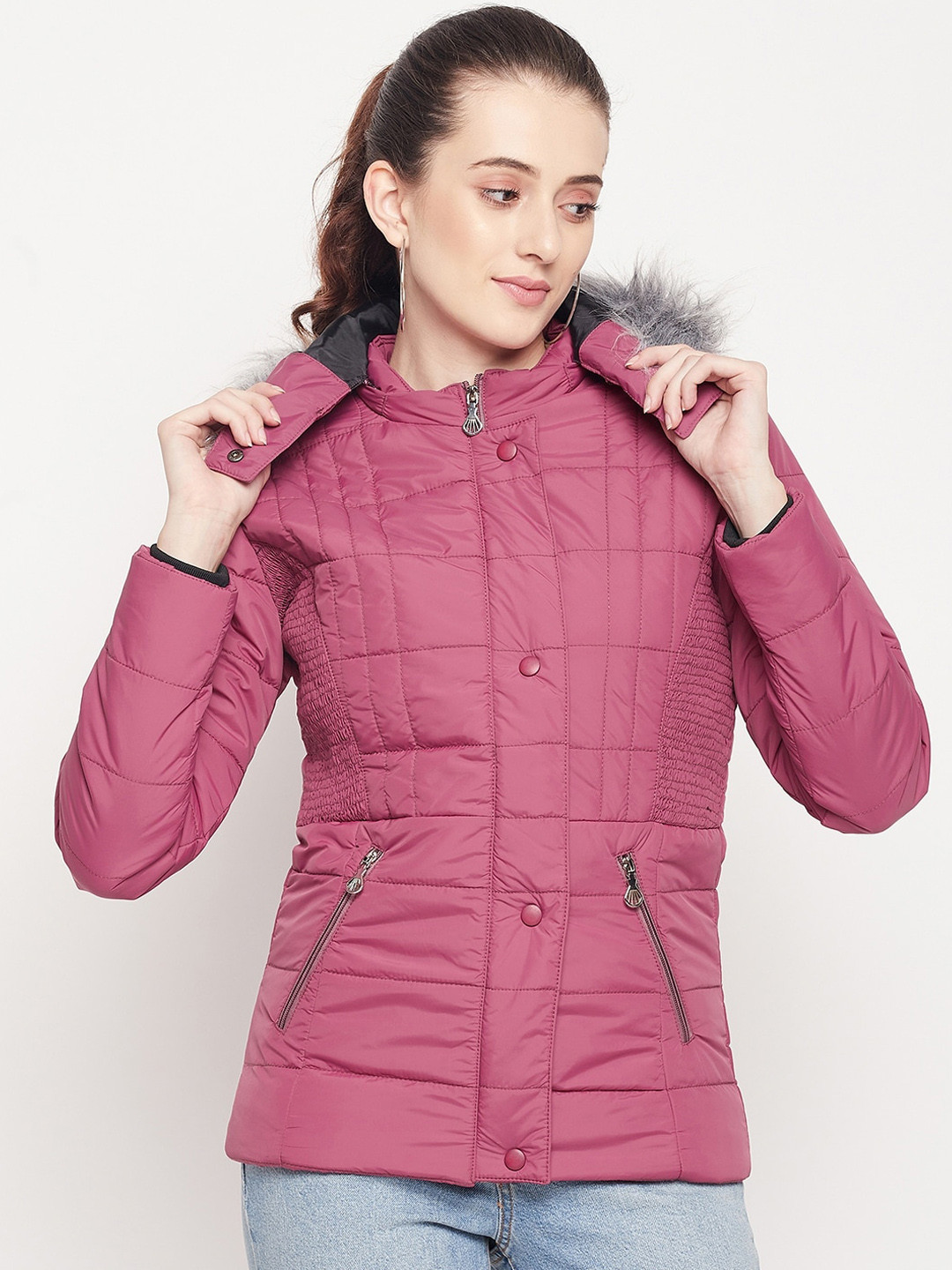 

Adobe Women Pink Solid Hooded Lightweight Parka Jacket