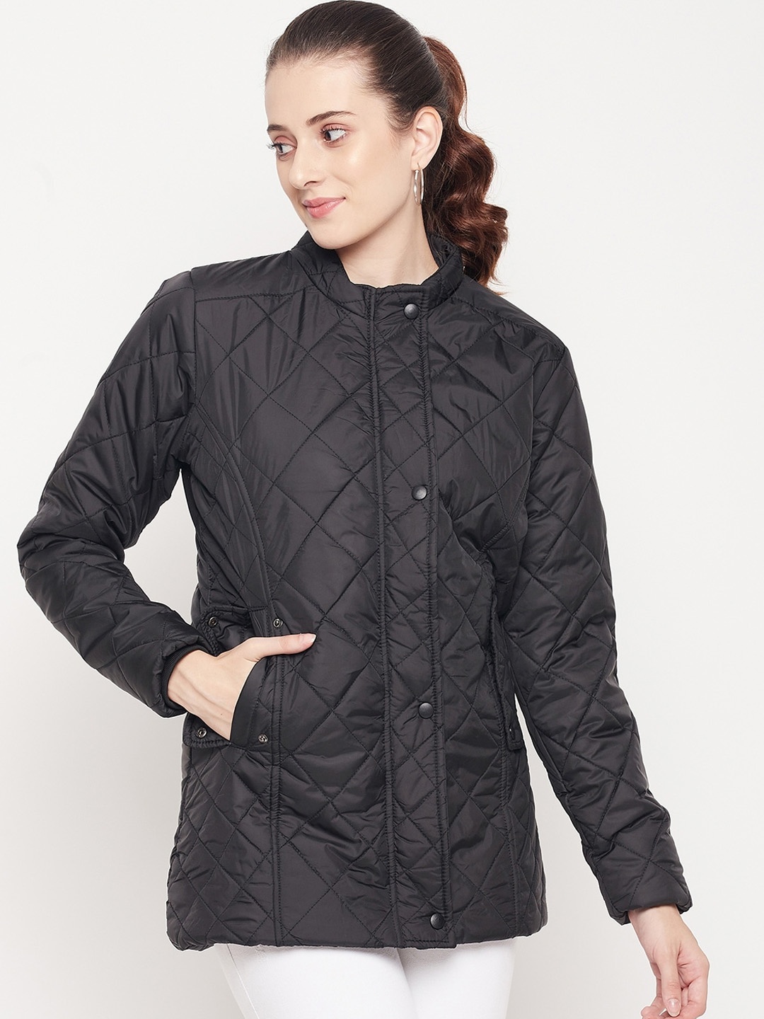

Adobe Women Black Longline Quilted Jacket