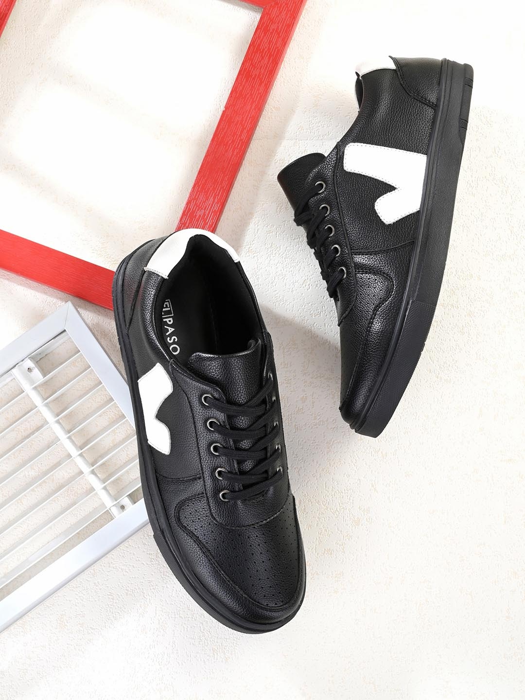 

El Paso Men Black Perforations Faux Leather Stylish Casual Sneakers