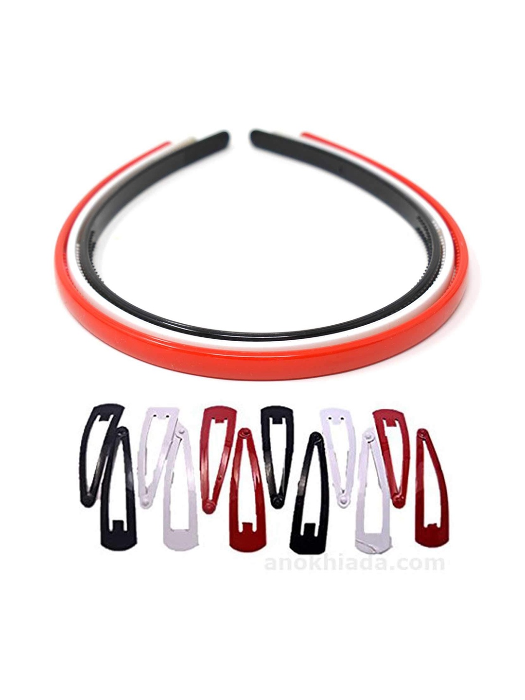 

CHRONEX Combo of 3 Hair Bands and 6 Pair Of Tic Tac Hair Clips, Red