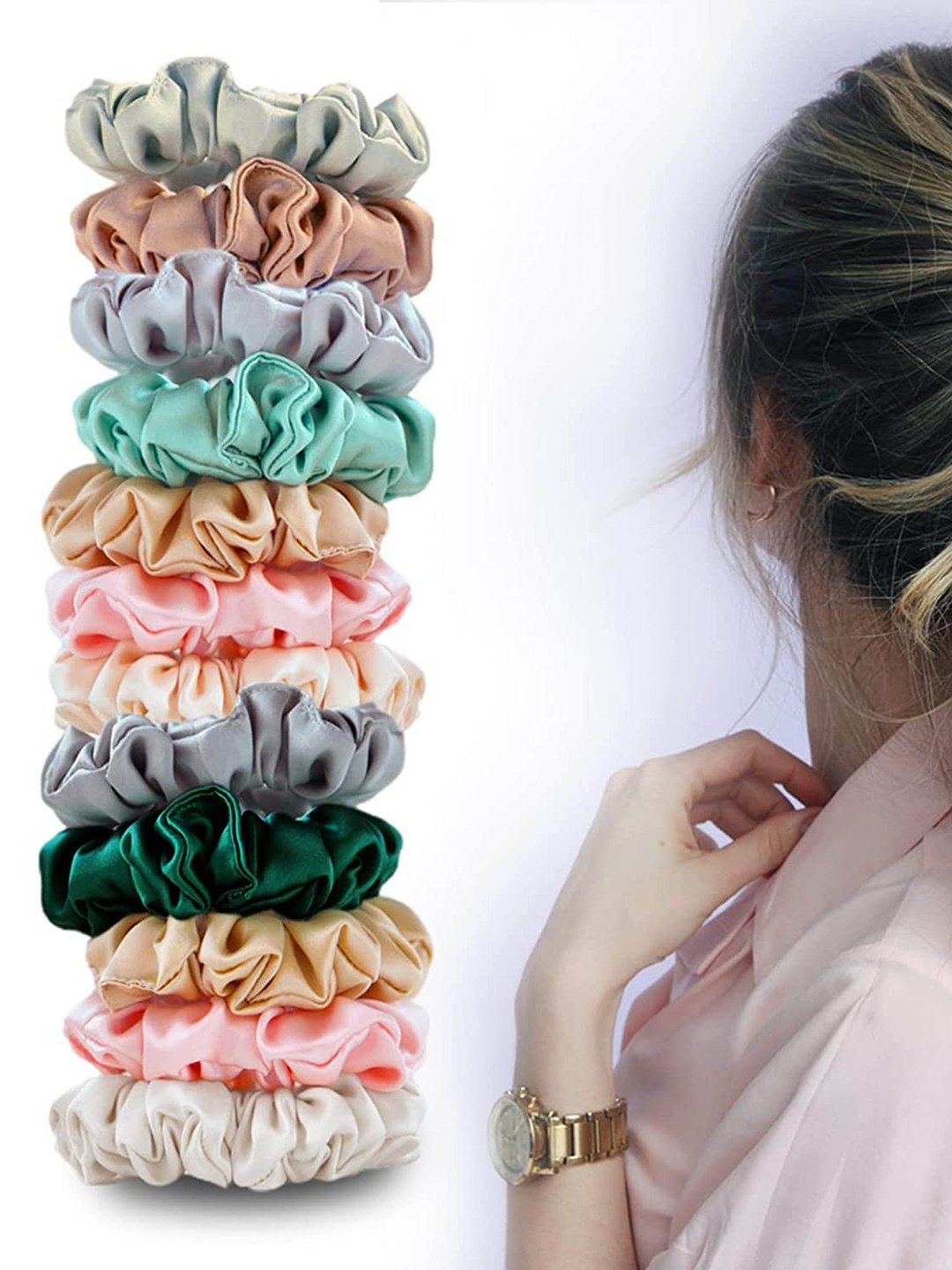 

CHRONEX Set of 12 Satin Scrunchies, Sea green