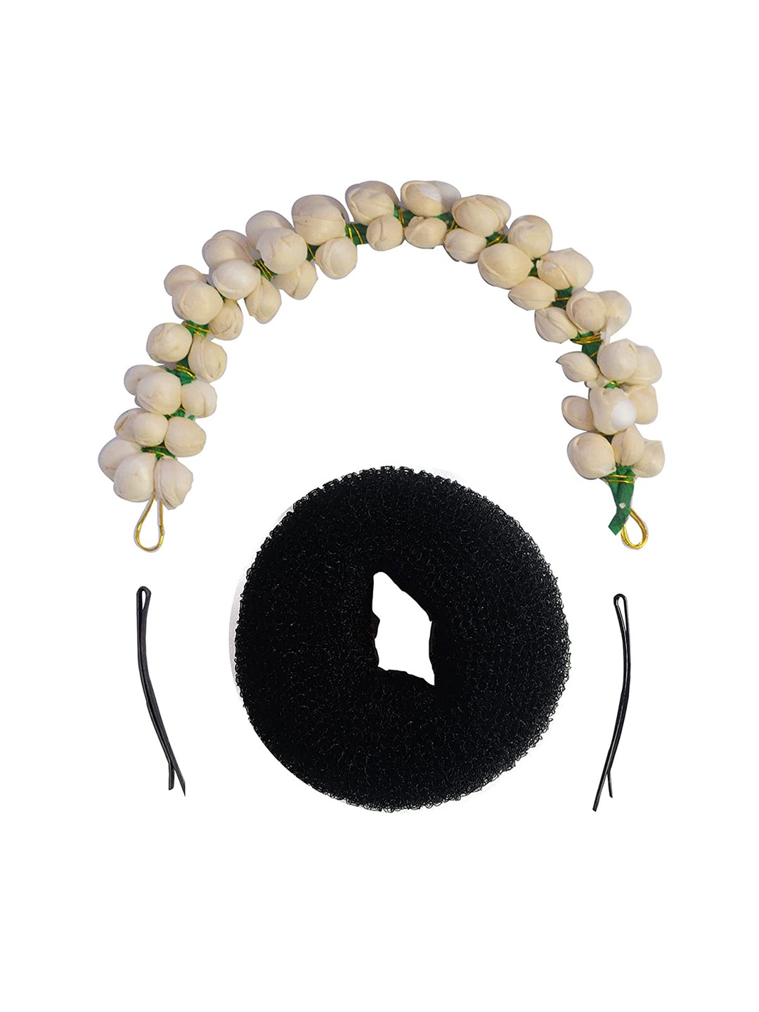 

CHRONEX Set Of 4 Gajra With Bun Maker Donut & Sidepin, White