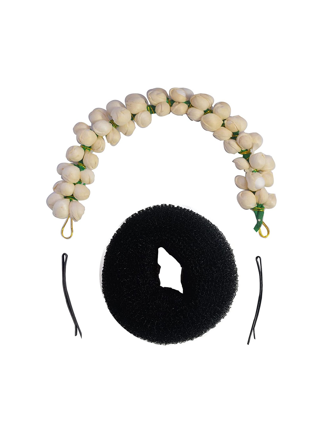 

CHANDERKASH Set Of 4 White Gajra With Bun Maker Donut & Sidepin