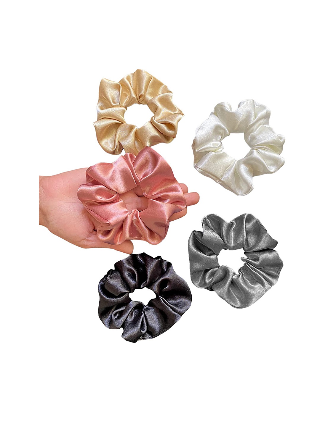 

CHANDERKASH Set Of 5 Satin Scrunchies Hair Bands, Pink